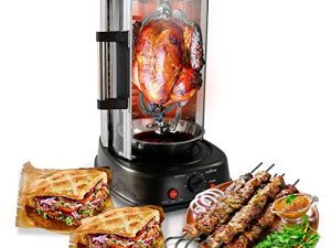 NutriChef كونترتوب فرن دوار عمودي - ماكينة شاورما مشواة ، ماكينة كبوب ، مقاومة للبقع وموفرة للطاقة مع باب مقاوم للحرارة ، يتضمن رف Kebob مع 7 أسياخ (PKRTVG34)